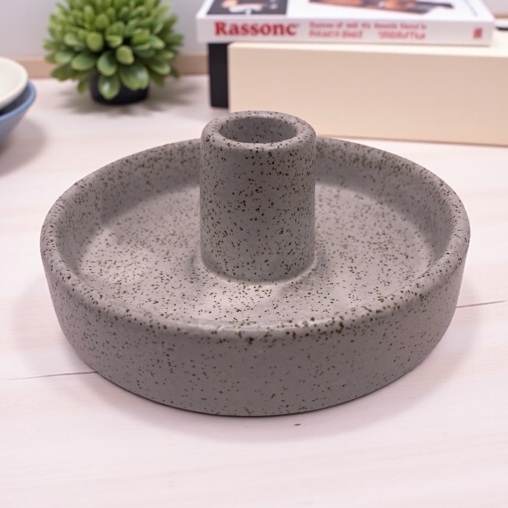 Smith & Hawken Gray Speckled Ceramic Candle Holder, 5” Modern Minimalist Decor